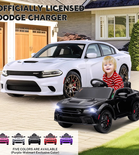 Dodge Electric Ride on Cars for Kids, 12 V Licensed Dodge Charger SRT Powered Ride on Toys Cars with Parent Remote Control, Electric Car for Girls 3-5 W/Music Player/Led Headlights/Safety Belt, Black