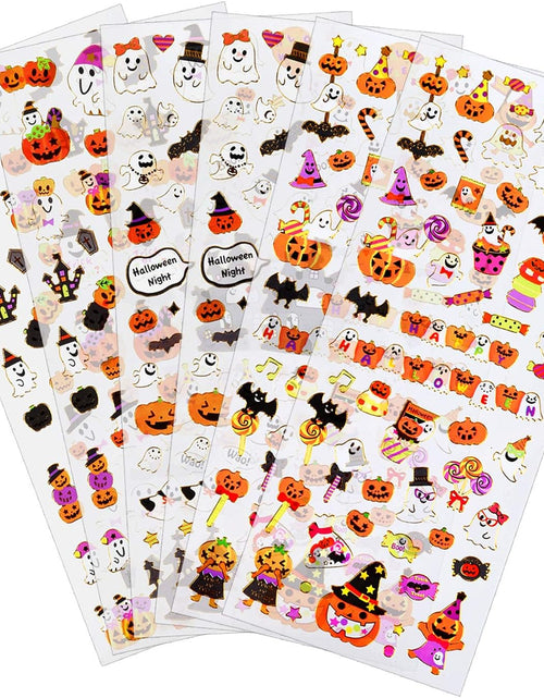 Load image into Gallery viewer, Halloween Stickers for Kids Halloween Cute Stickers with Pumpkin Bat Ghost Vampire Scrapbooking Stickers for Halloween Party Favors Scrapbooking DIY Gift Craft, 4 Sheets
