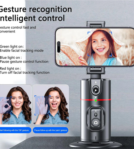 360 Degree Rotation Auto Face Tracking Phone Holder Stand Foldable Gesture Operation for Mobile Smartphone Vlog Live Streaming
