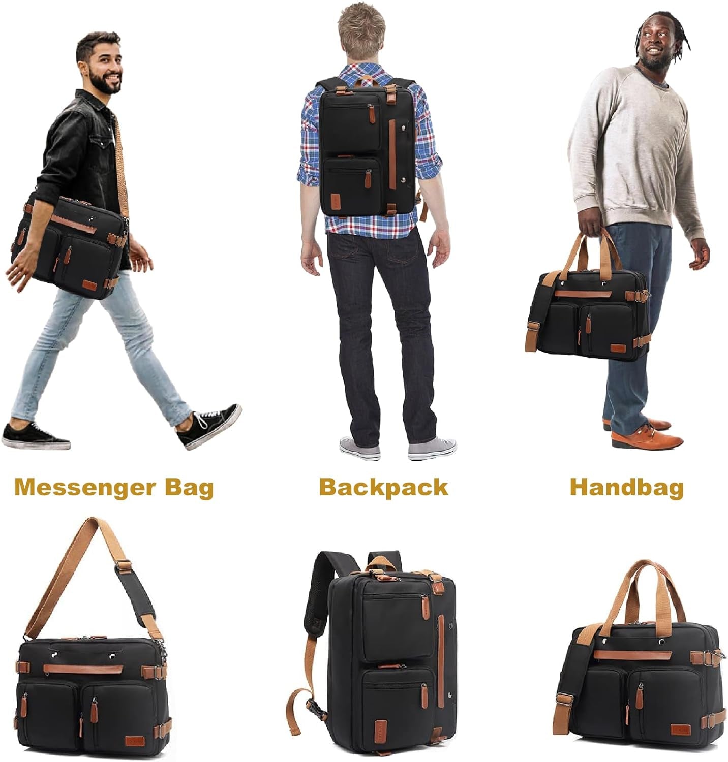 3 in 1 Laptop Backpack, 17.3 Inch Computer Bags for Travel Bussiness School Men Women, Black