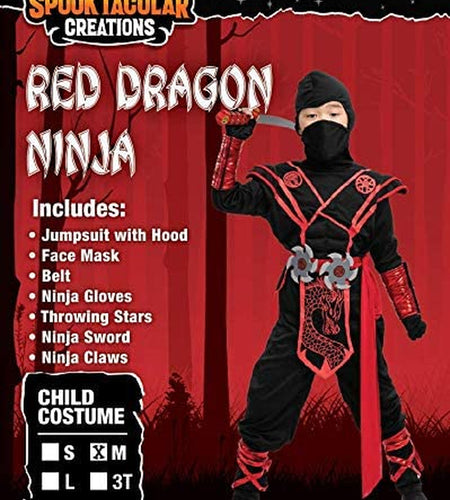 Ninja Dragon Red Costume Outfit Set for Kids Halloween Dress up Party