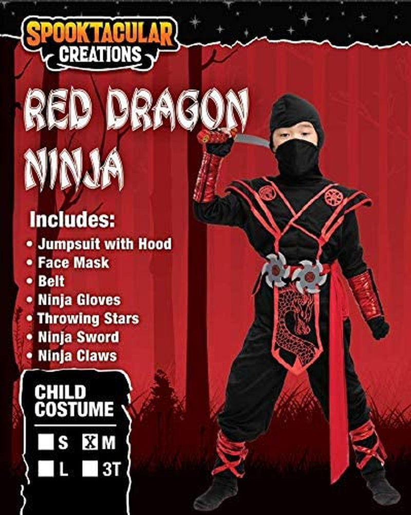 Ninja Dragon Red Costume Outfit Set for Kids Halloween Dress up Party
