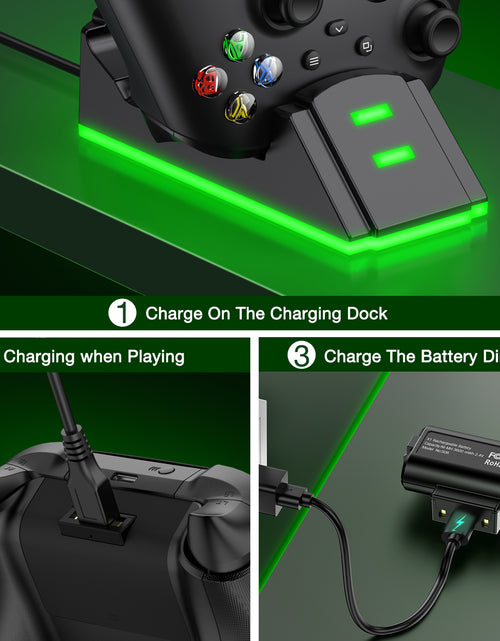 Load image into Gallery viewer, Xbox Controller Charging Station with 2 X 1200Mah(4320Mwh) Rechargeable Battery Pack for Xbox Series X|S/Xbox One/Xbox One S/X/Elite Controller,Black
