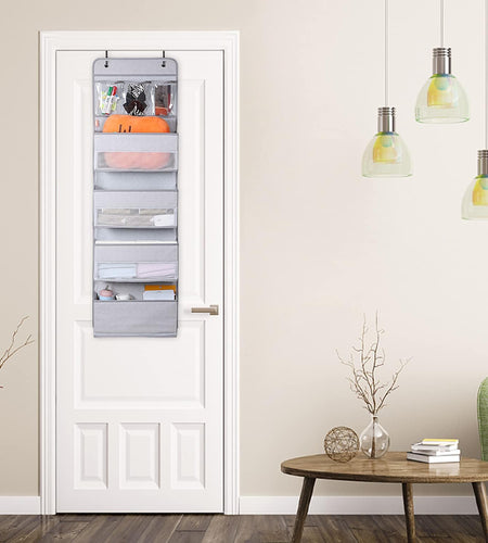 Door Hanging Organizer Nursery Closet Cabinet over the Door Organizer with 4 Large Pockets and 3 Small PVC Pockets Door Storage for Cosmetics, Toys and Sundries