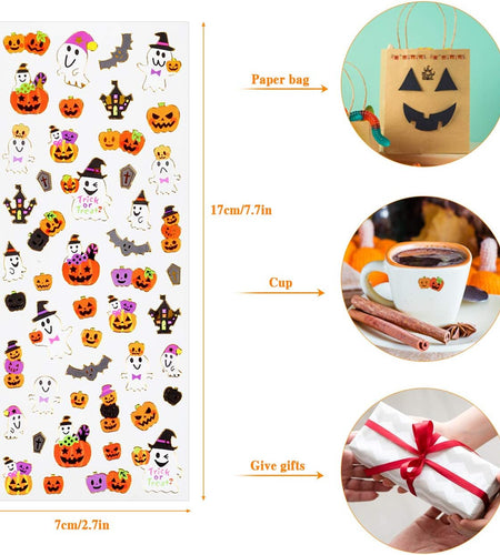 Halloween Stickers for Kids Halloween Cute Stickers with Pumpkin Bat Ghost Vampire Scrapbooking Stickers for Halloween Party Favors Scrapbooking DIY Gift Craft, 4 Sheets