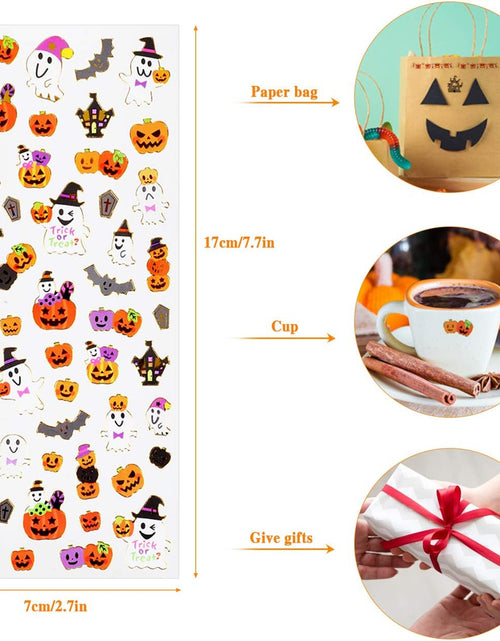 Load image into Gallery viewer, Halloween Stickers for Kids Halloween Cute Stickers with Pumpkin Bat Ghost Vampire Scrapbooking Stickers for Halloween Party Favors Scrapbooking DIY Gift Craft, 4 Sheets
