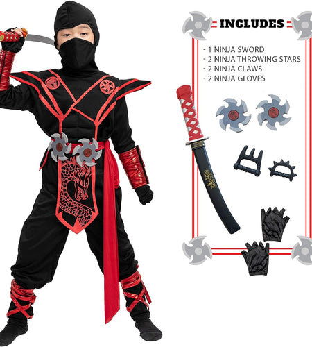 Ninja Dragon Red Costume Outfit Set for Kids Halloween Dress up Party