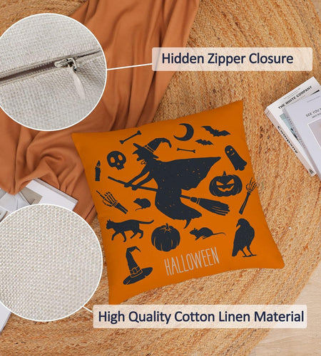 Halloween Decor Pillow Covers 16X16 Set of 4 Halloween Fall Black Decorative Throw Pillows Scary Pumpkin Bats Pillow Cases Home Outdoor Sofa Couch Cushion Covers for Halloween Decorations (16 by 16)