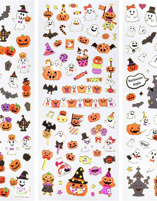Load image into Gallery viewer, Halloween Stickers for Kids Halloween Cute Stickers with Pumpkin Bat Ghost Vampire Scrapbooking Stickers for Halloween Party Favors Scrapbooking DIY Gift Craft, 4 Sheets
