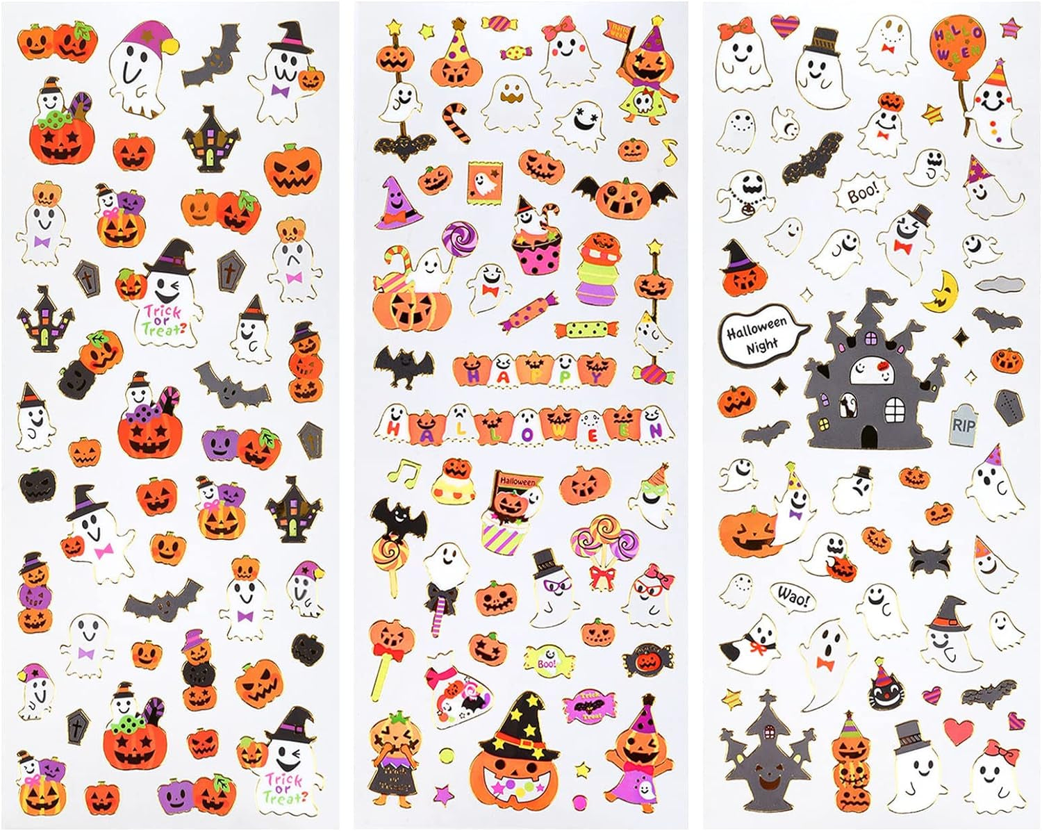 Halloween Stickers for Kids Halloween Cute Stickers with Pumpkin Bat Ghost Vampire Scrapbooking Stickers for Halloween Party Favors Scrapbooking DIY Gift Craft, 4 Sheets