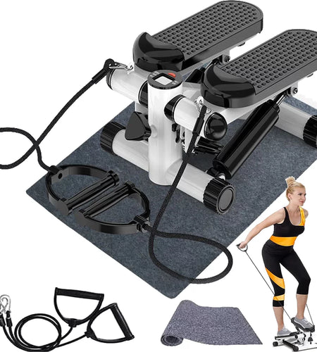 Mini Stepper with LCD, Stepper Stair Exercise Equipment with Resistance Bands& Calories Count,Steppers for Full Body Workout, Black