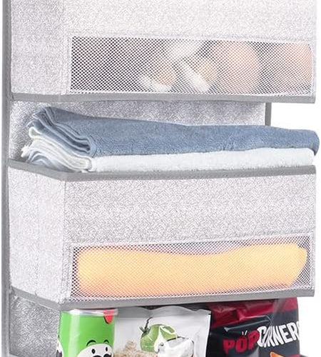 Door Hanging Organizer Nursery Closet Cabinet over the Door Organizer with 4 Large Pockets and 3 Small PVC Pockets Door Storage for Cosmetics, Toys and Sundries