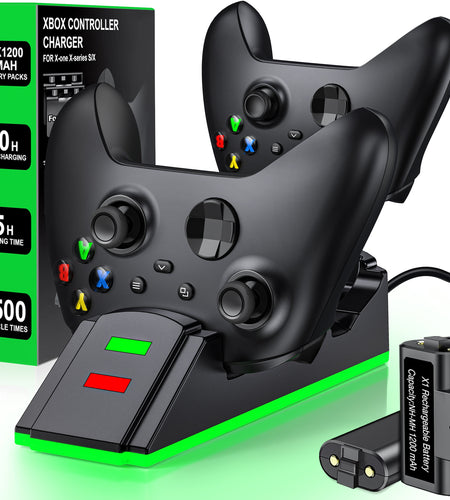 Xbox Controller Charging Station with 2 X 1200Mah(4320Mwh) Rechargeable Battery Pack for Xbox Series X|S/Xbox One/Xbox One S/X/Elite Controller,Black