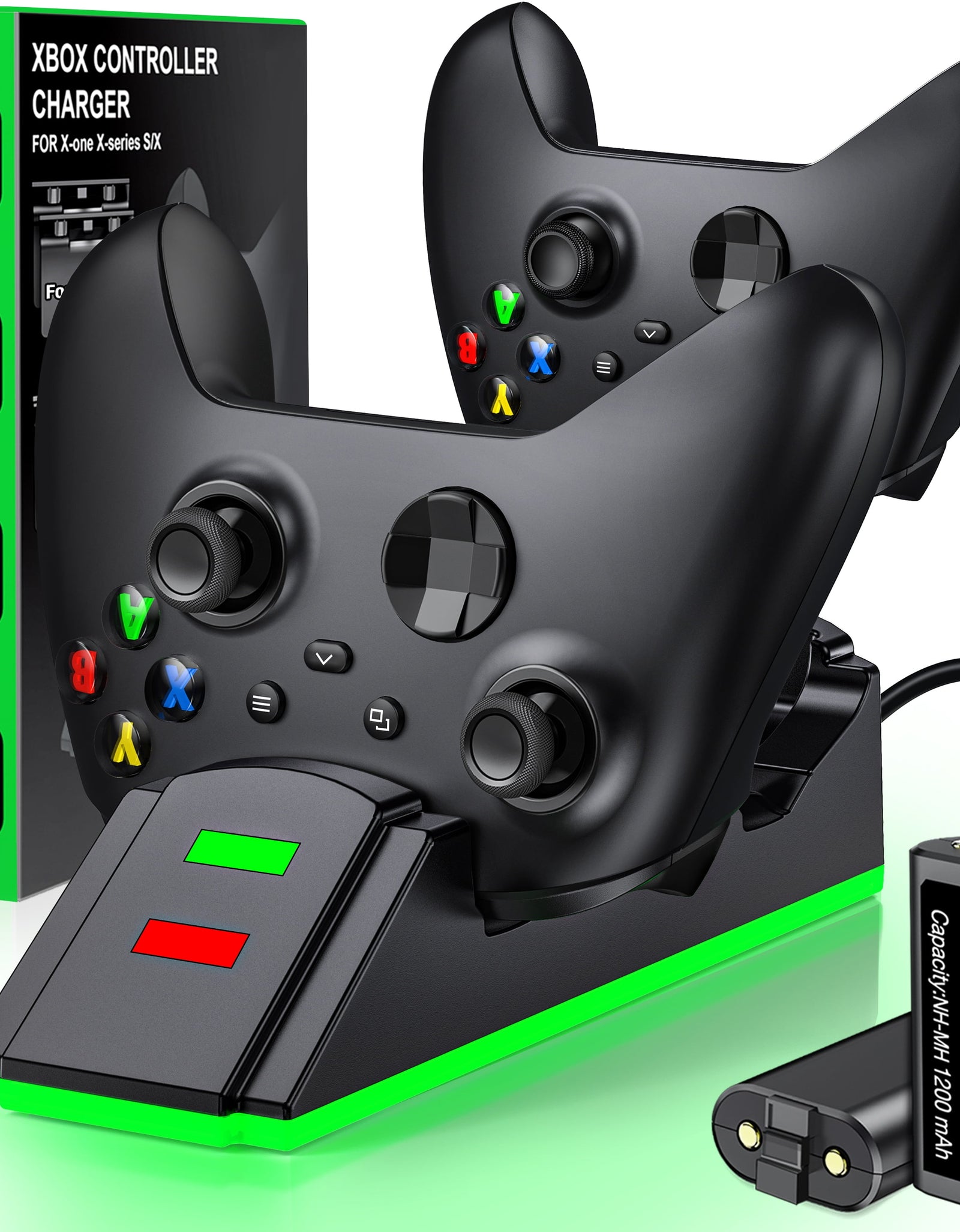 Xbox Controller Charging Station with 2 X 1200Mah(4320Mwh) Rechargeable Battery Pack for Xbox Series X|S/Xbox One/Xbox One S/X/Elite Controller,Black