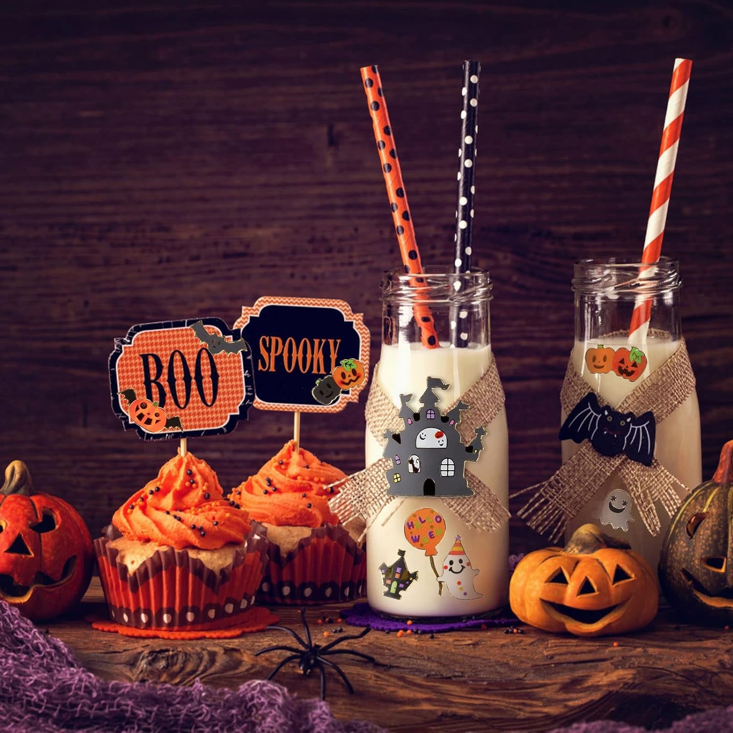 Halloween Stickers for Kids Halloween Cute Stickers with Pumpkin Bat Ghost Vampire Scrapbooking Stickers for Halloween Party Favors Scrapbooking DIY Gift Craft, 4 Sheets