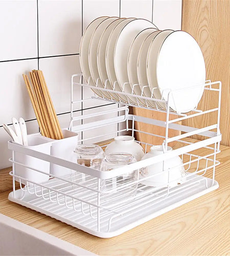Dish Drying Rack Drainer Storage Rack 2 Layers Iron Tableware Organizer Kitchen Tools for Bowl Dishes Chopsticks