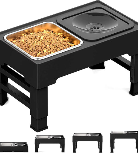 Elevated Dog Bowls for Large Dogs, Raised Dog Bowl Stand with No Spill Dog Water Bowl & Stainless Steel Dog Food Bowl, 4 Heights Adjustable for Small Medium Large Dogs and Pets