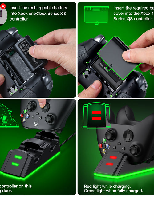 Load image into Gallery viewer, Xbox Controller Charging Station with 2 X 1200Mah(4320Mwh) Rechargeable Battery Pack for Xbox Series X|S/Xbox One/Xbox One S/X/Elite Controller,Black
