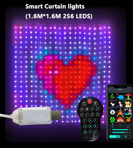 Smart Curtain Lights Bluetooth App LED String RGB Fairy Lights DIY Picture Music Change Display Christmas Halloween Decoration